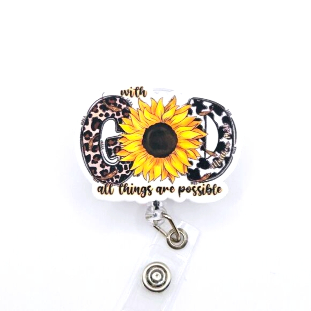 With God All Things Are Possible Sunflower Retractable Badge Reel